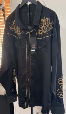 Montero Western Shirt Black Gold Embroidery Size 4XL Long Sleeve
